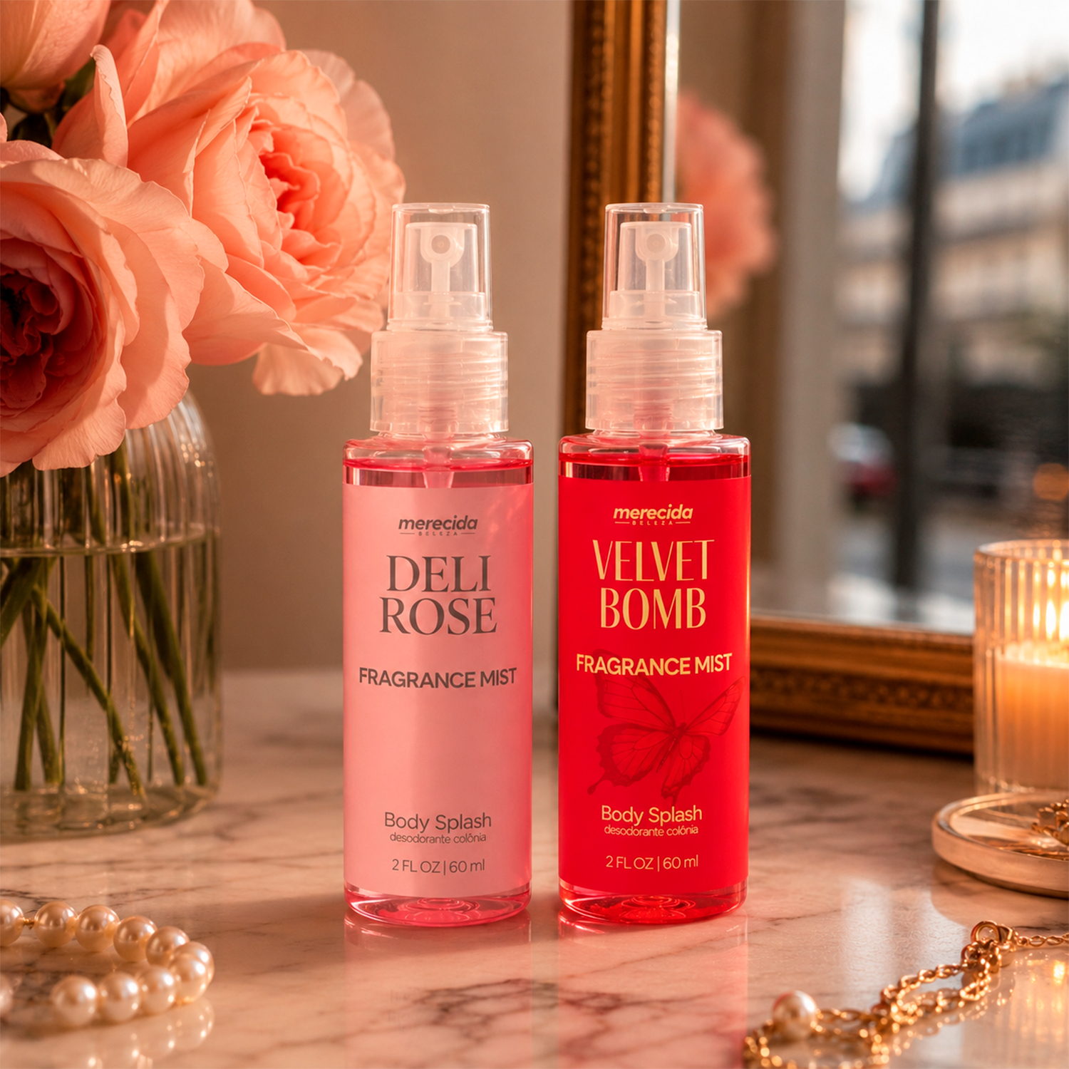 Kit 2 Body Splash Desodorante Colônia 60ml - Deli Rose e Velvet Bomb
