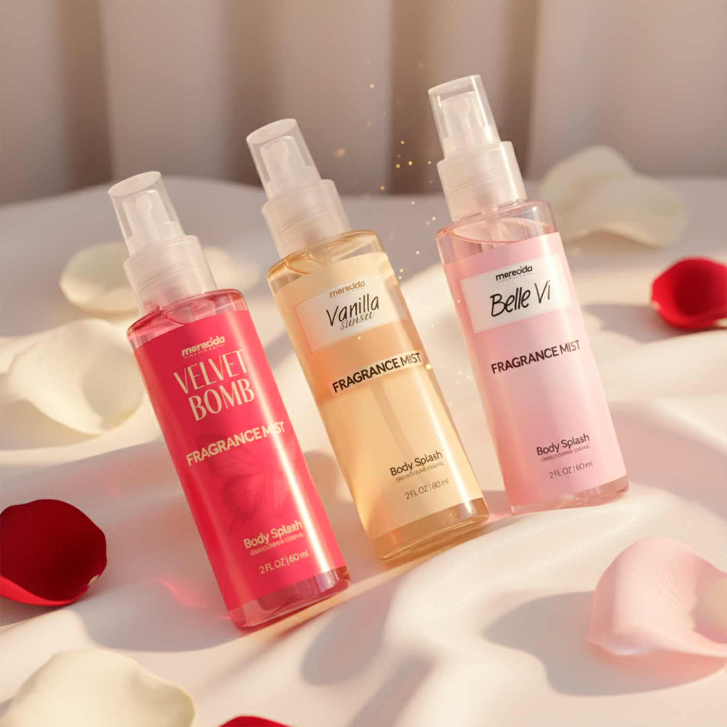 Kit 3 Body Splash Desodorante Colônia 60ml - Belle Vi, Vanilla Sunset, Valvet Bomb