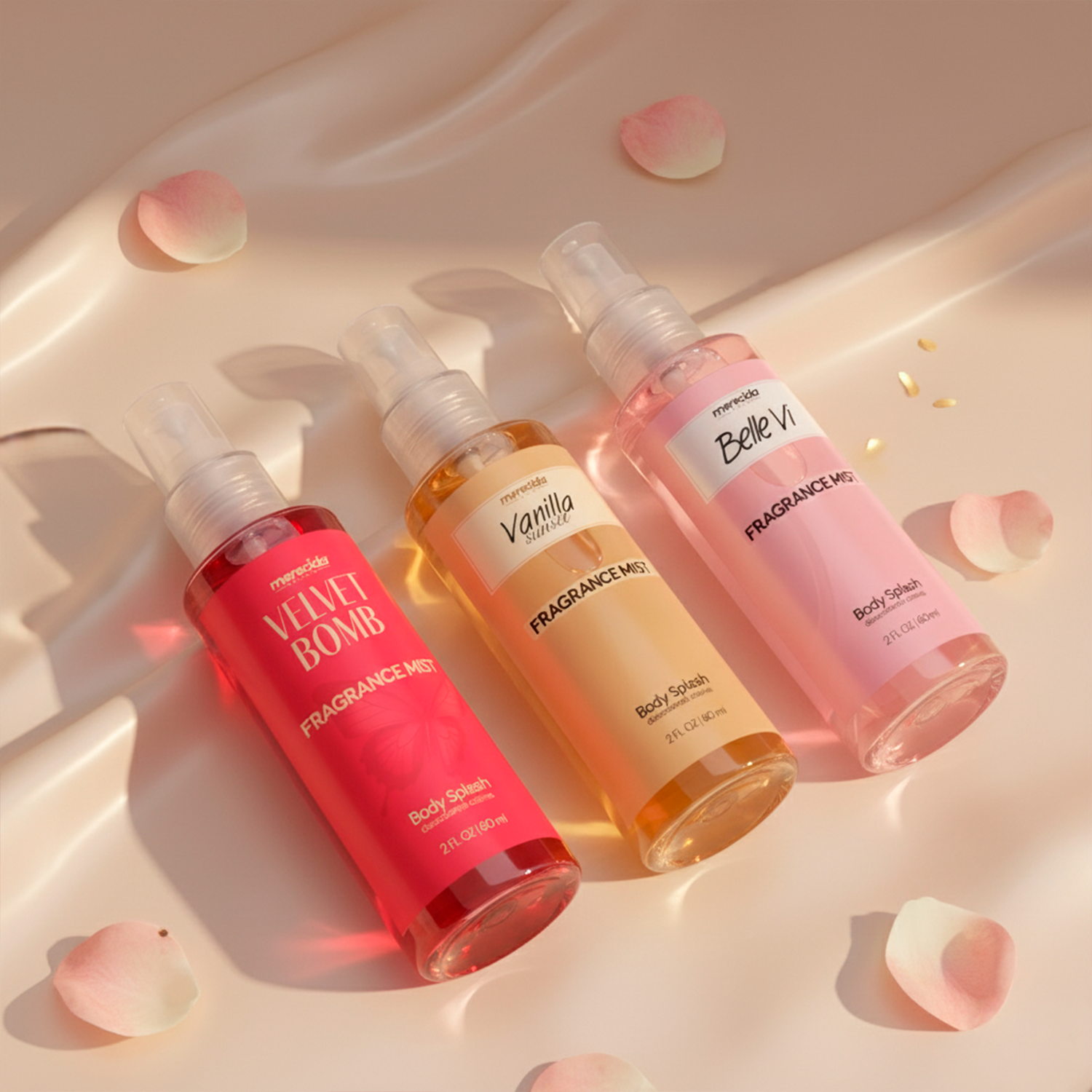 Kit 3 Body Splash Desodorante Colônia 60ml - Belle Vi, Vanilla Sunset, Valvet Bomb