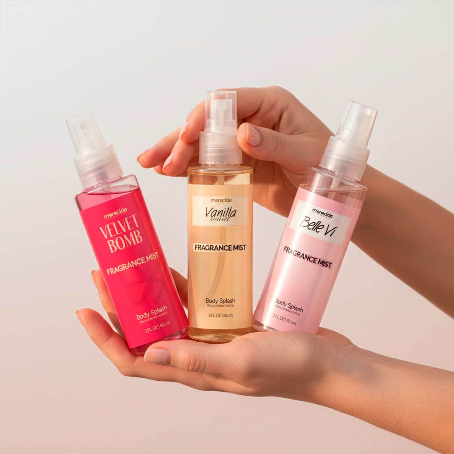 Kit 3 Body Splash Desodorante Colônia 60ml - Belle Vi, Vanilla Sunset, Valvet Bomb