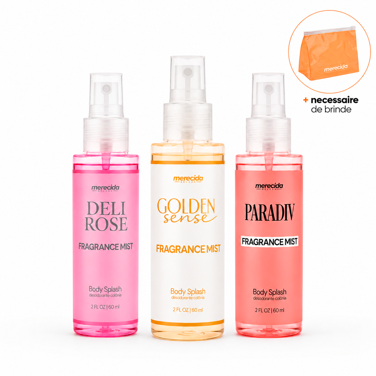 Kit 3 Body Splash Desodorante Colônia 60ml - Golden Sense, Deli Rose, Paradiv