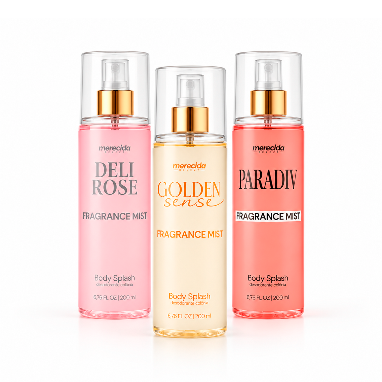 Kit 3 Body Splash Desodorante Colônia 200ml - Golden Sense, Deli Rose, Paradiv