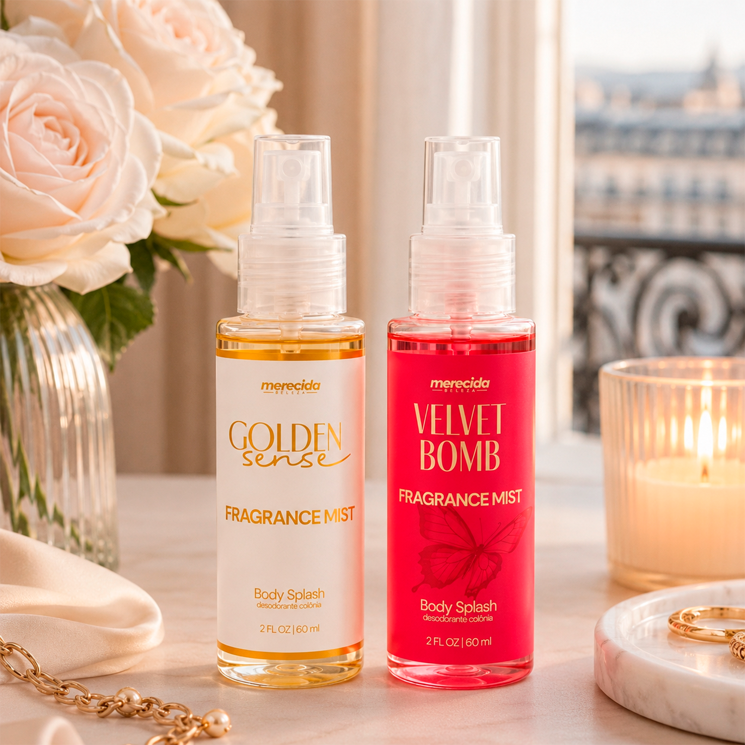 Kit 2 Body Splash Desodorante Colônia 60ml - Golden Sense e Velvet Bomb