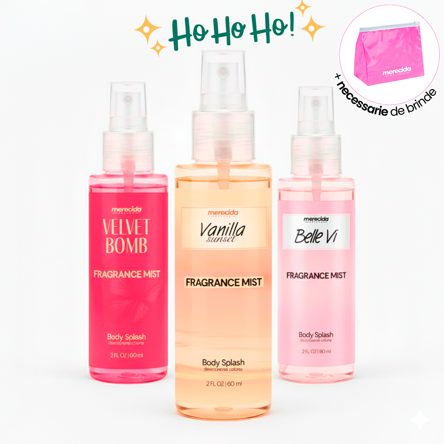 Kit 3 Body Splash Desodorante Colônia 60ml - Belle Vi, Vanilla Sunset, Valvet Bomb