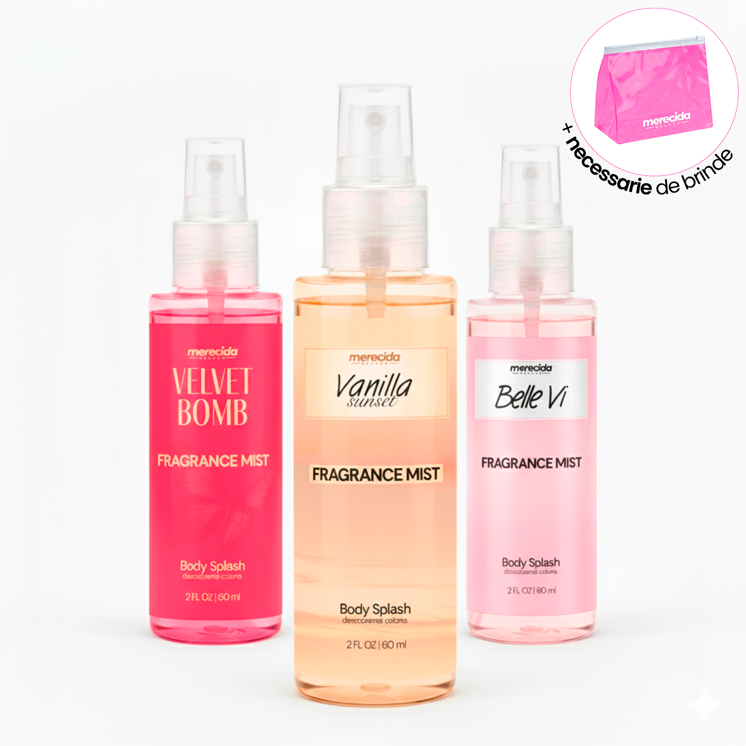 Kit 3 Body Splash Desodorante Colônia 60ml - Belle Vi, Vanilla Sunset, Valvet Bomb